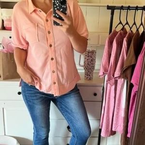 Pink Collard Button Top